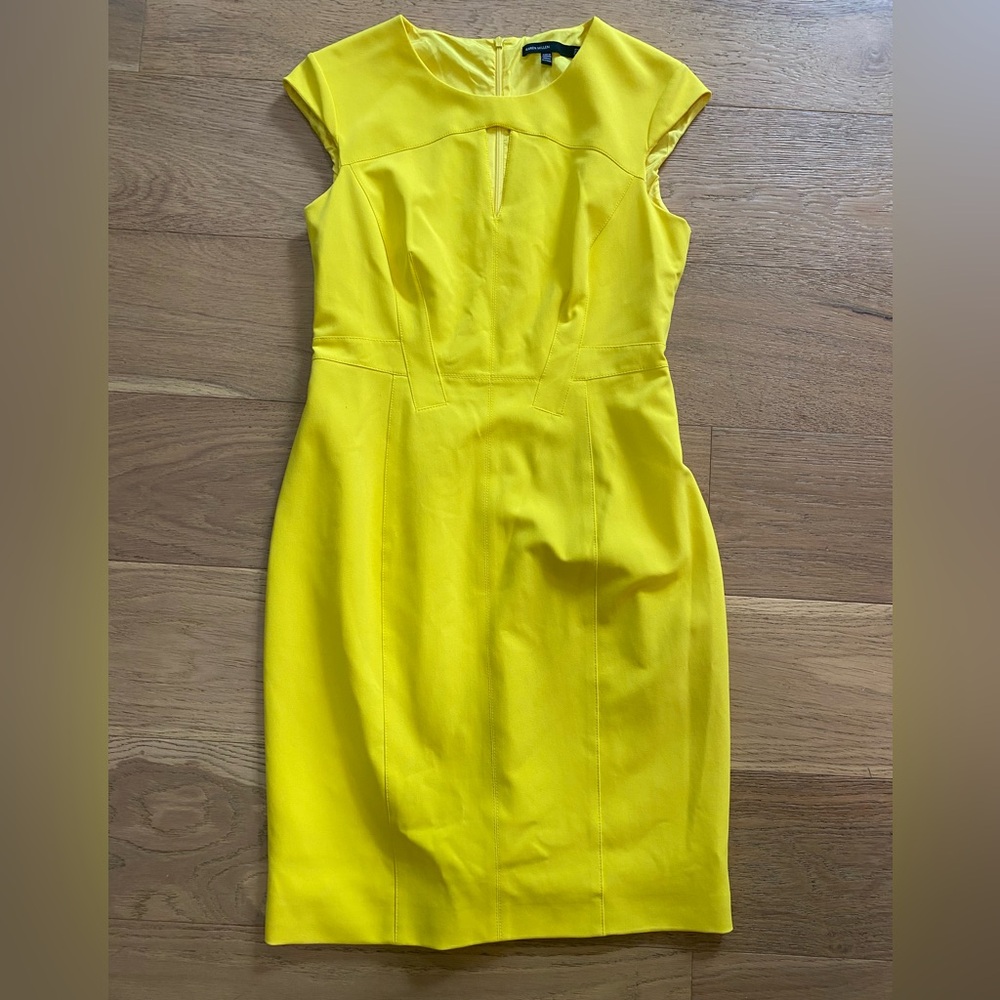 Karen Millen Yellow Cap-Sleeve Sheath Dress - Classic Work-to-Weekend 10 EUC